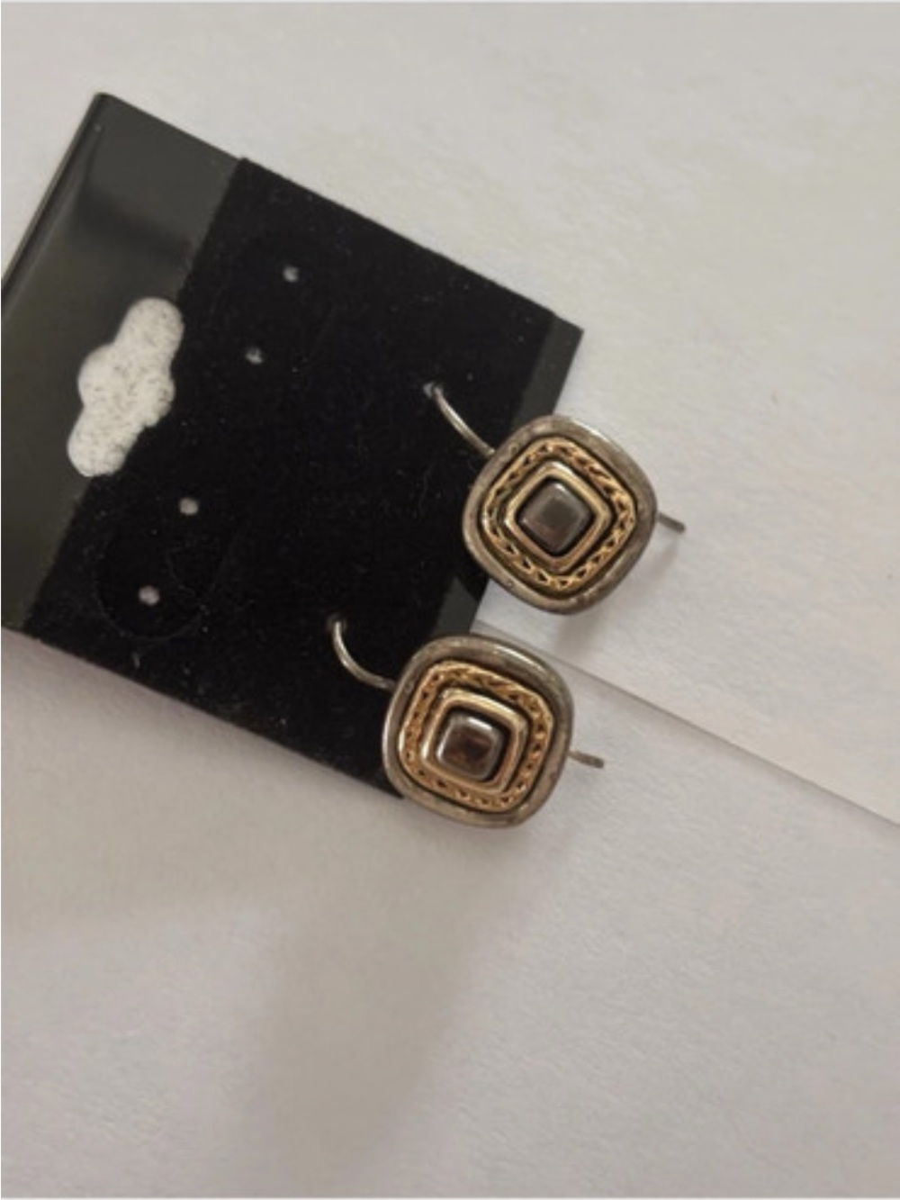 Liz Claiborne Two-Tone Square Drop Earrings - Gold & Silver Vintage